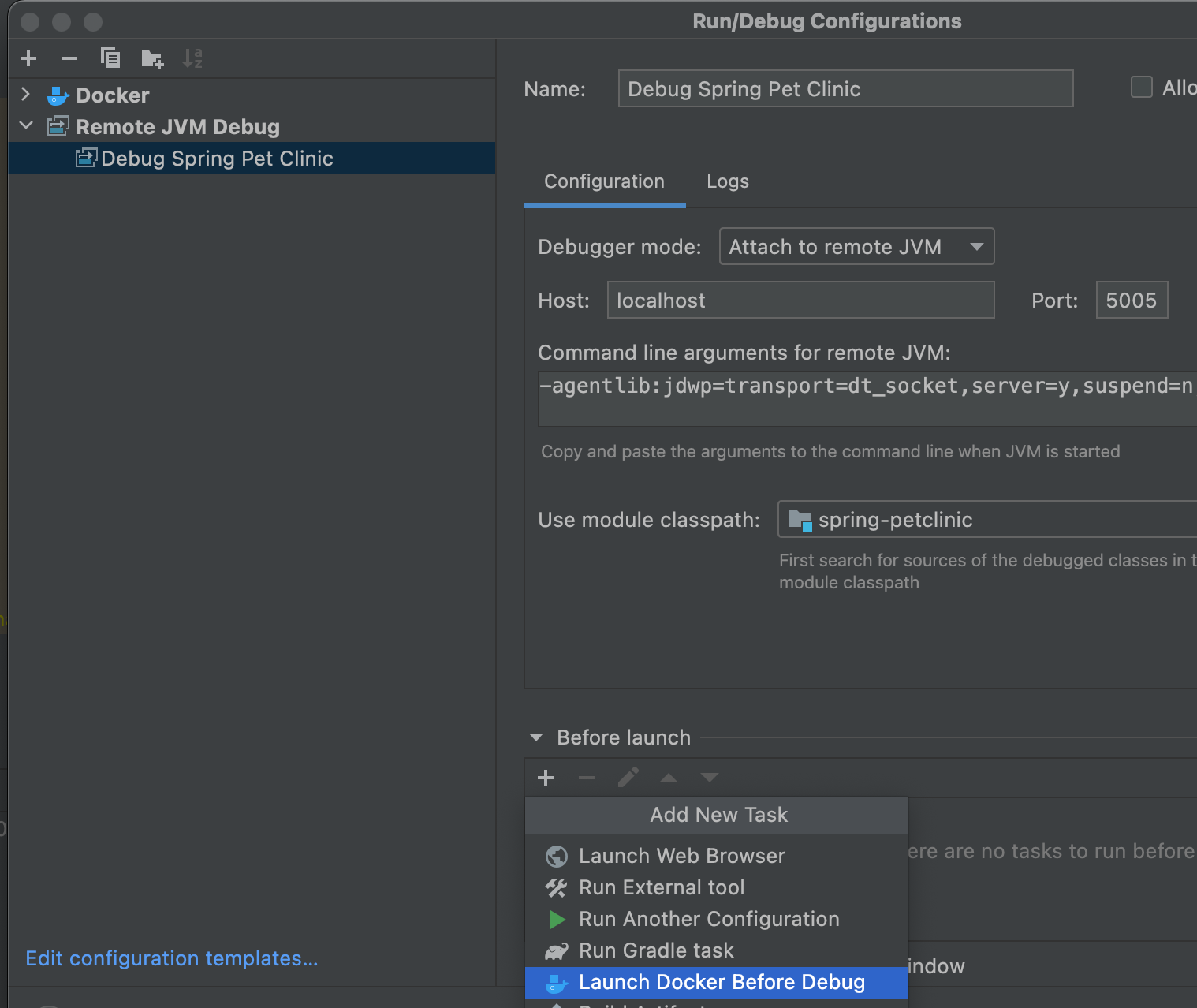 Debug configuration in IntelliJ IDEA